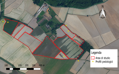 Ristec-Fig-8 Fig. 8 — Posizionamento dei profili pedologici aperti nell’area di studio U1
