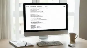 Schermo di computer con risultati di ricerca Google su keyword SEO e ricerche correlate