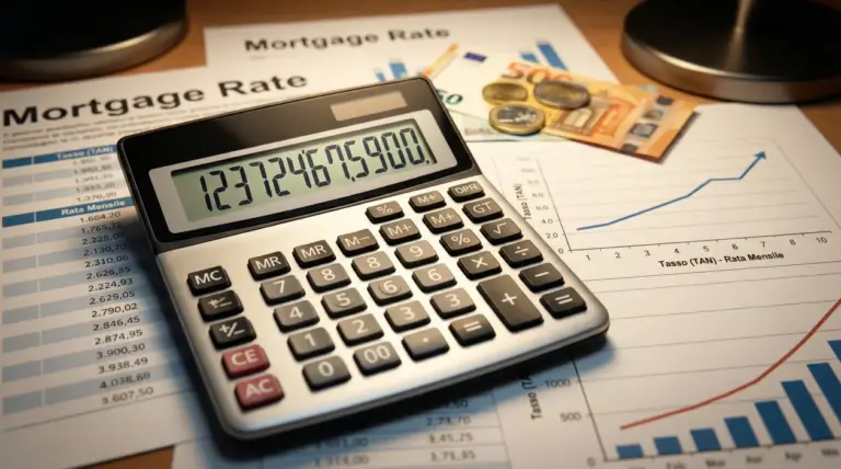 Calcolatrice su documenti con tabelle e grafici relativi ai tassi di interesse dei mutui